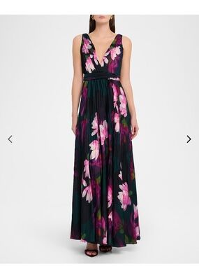 Ungaro Fever Floral Maxi Dress in Dark Green and Pink